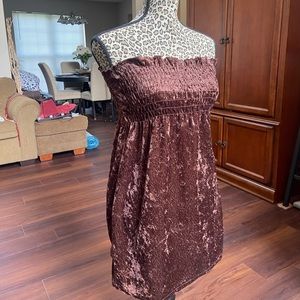 Brown Next Era Ruffled Velvet Bandeau Dress Top
